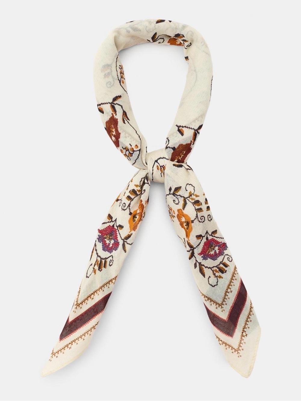 Zara Ecru Cross Stitch Embroidered Printed Scarf. Brand new!